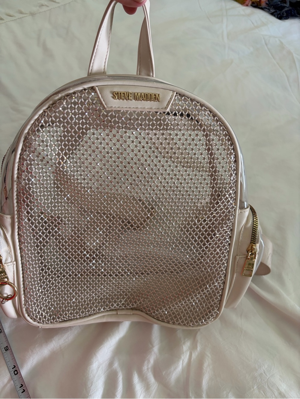 Steve Madden Metallic Rose Gold Mini Mesh Backpack